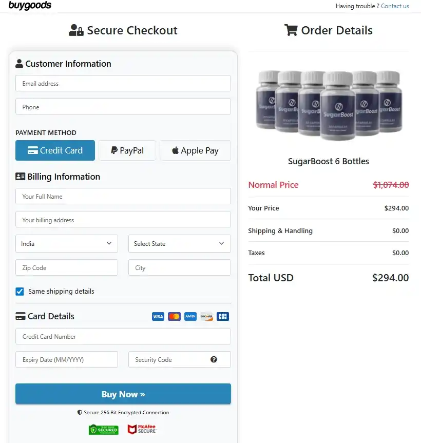 SugarBoost Order Page